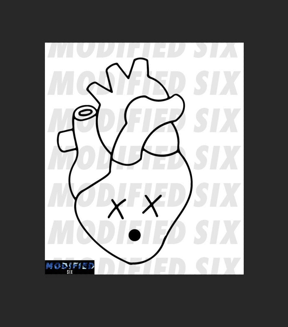 Heart RIP Dead Cardiovascular Anatomical Heart Condition Myocardial Infarction Disease Cute Car Decal Sticker